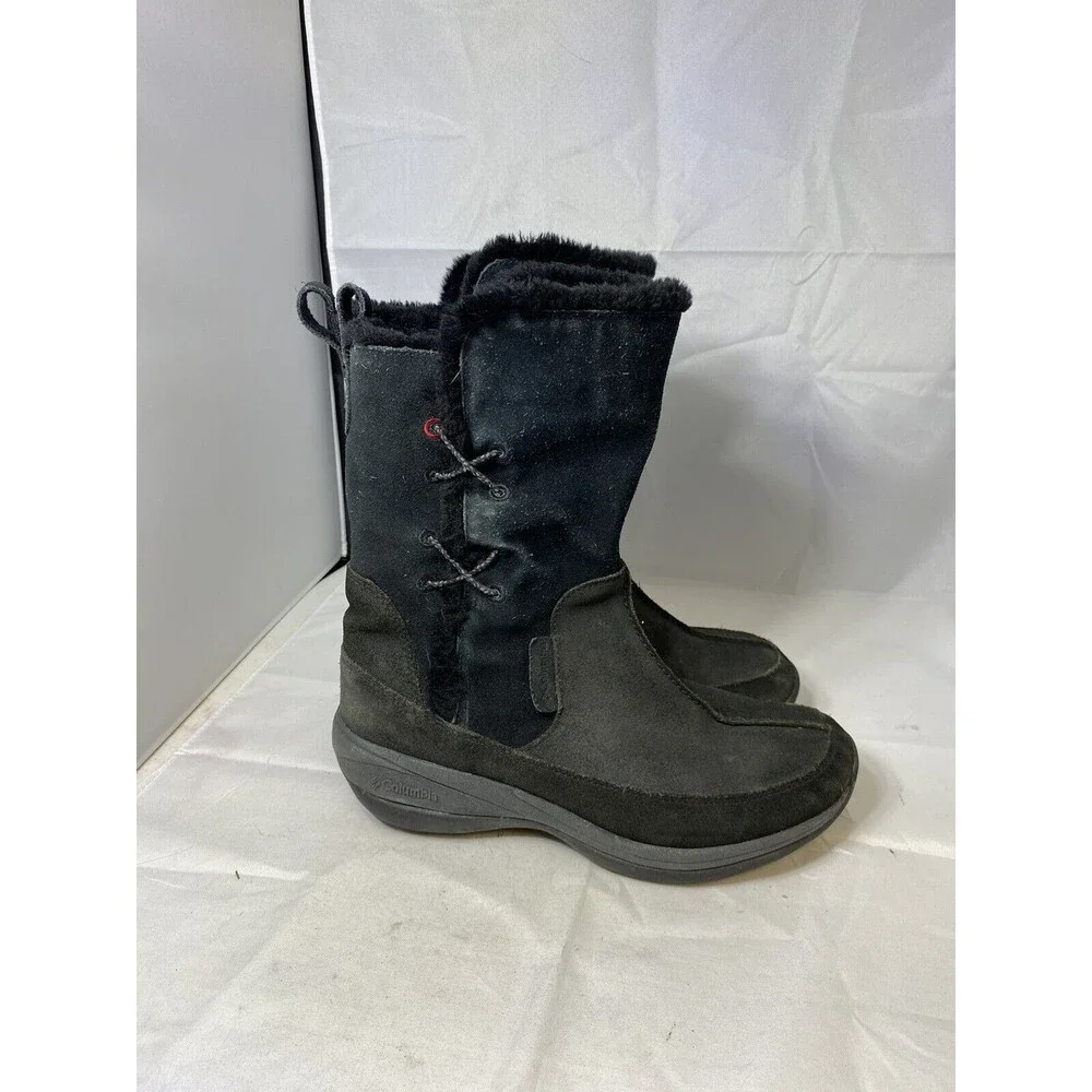 Columbia Delancey Winter Snow Boots Water Resistant Black Suede Womens Size 7.5